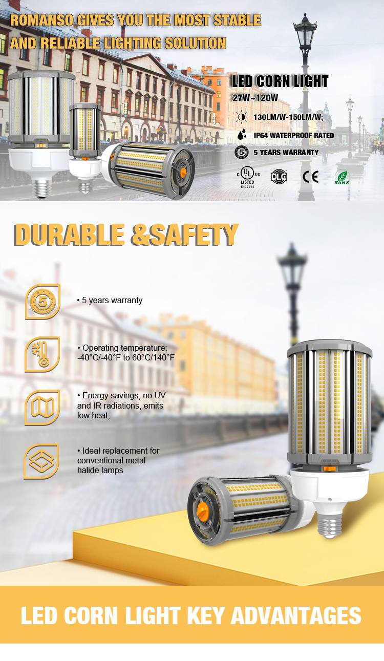 5 Years Warranty 3000K~5000K  Led Corn Bulb Light