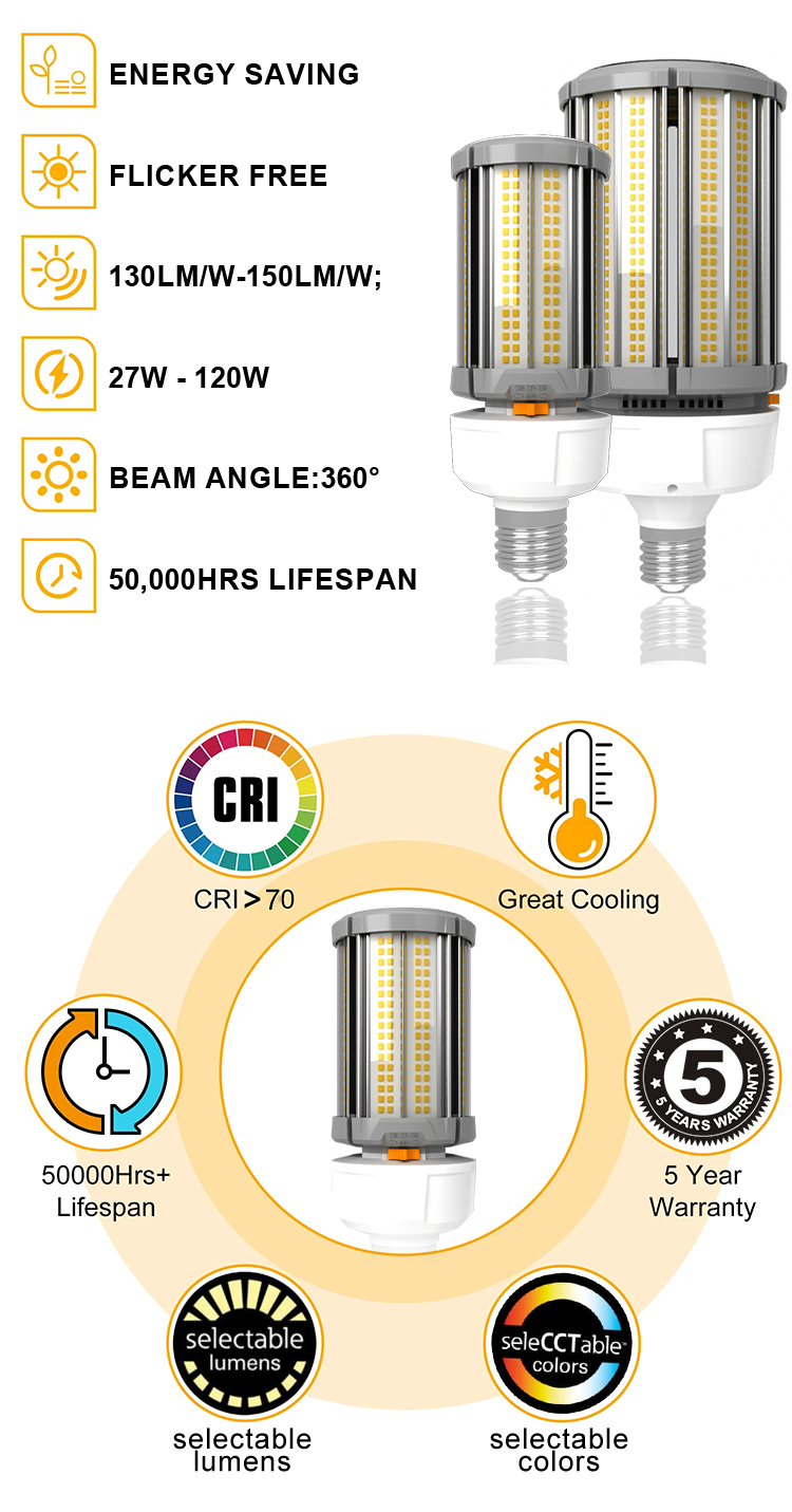 5 Years Warranty E39 E40 3000K~5000K  Led Corn Bulb Light
